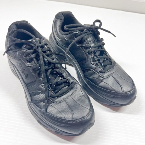 FILA womens Memory Workshift Slip Resistant Shoe Size 9 Black Leather Lace Up - Picture 3 of 12